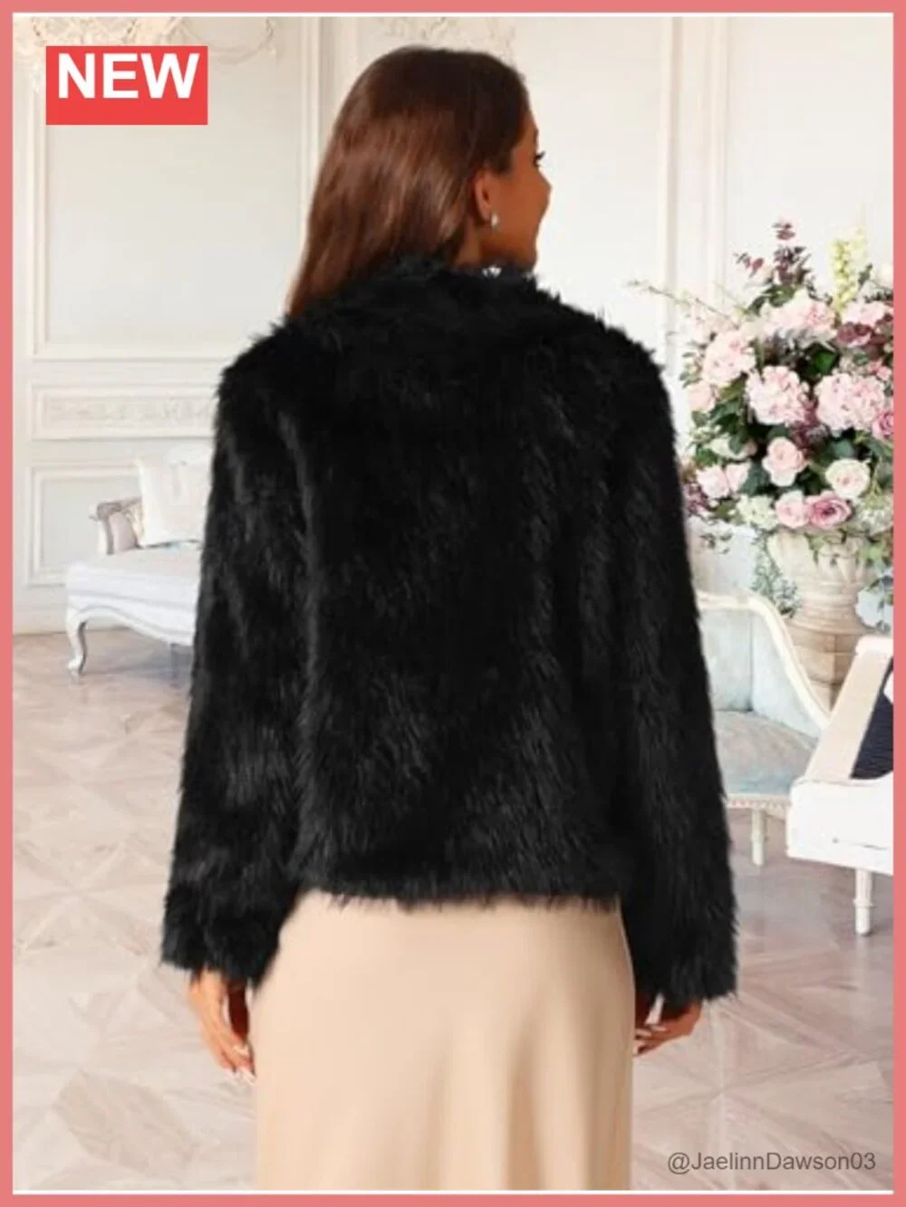 Faux Fur Cropped Jacket Open Front Long Sleeve Winter Coat